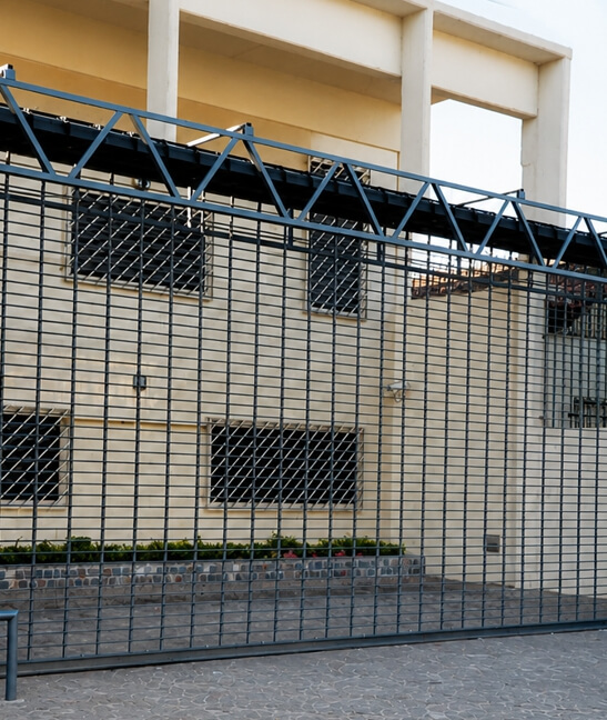 Cortina metálica de malla americana Inducort en cerramiento de seguridad, CABA